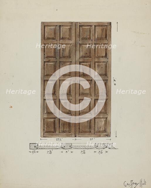 Old Paneled Doors: Main Entrance to Monastery, c. 1936. Creator: Geoffrey Holt.