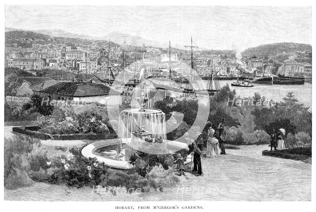 Hobart from McGregor's Gardens, Tasmania, Australia, 1886.Artist: Albert Henry Fullwood