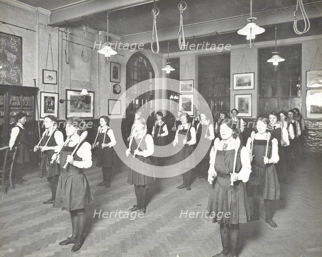 Students in the gymnasium, Ackmar Road Evening Institute for Women, London, 1914. Artist: Unknown.