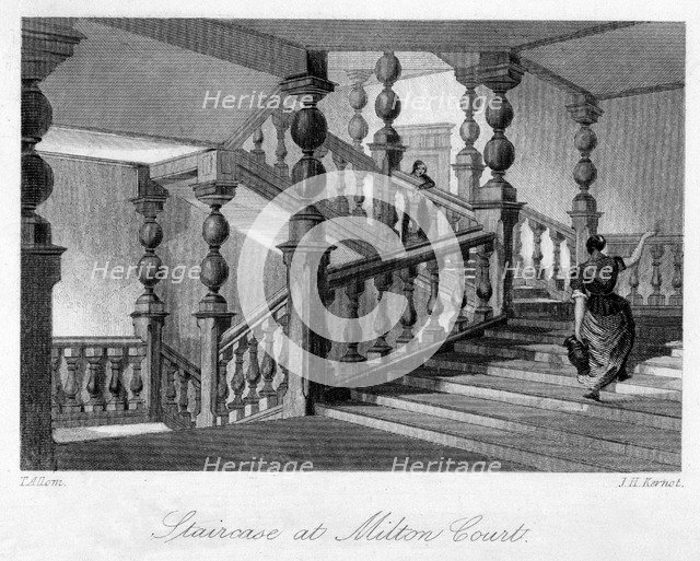 Staitcase at Milton Court, near Dorking, Surrey, 19th century.Artist: Thomas Allom