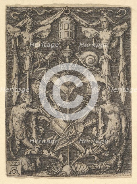 Design for a Candelabra Grotesque with a Bat in the Center, 1550. Creator: Heinrich Aldegrever.