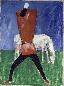 The White Horse (Man and Horse), 1930-1931. Creator: Malevich, Kasimir Severinovich (1878-1935).