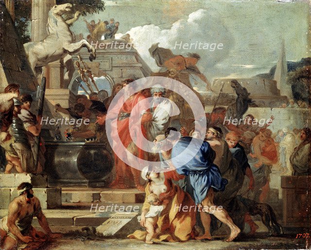 'Augustus before the Tomb of Alexander the Great', 17th century.  Artist: Sébastien Bourdon