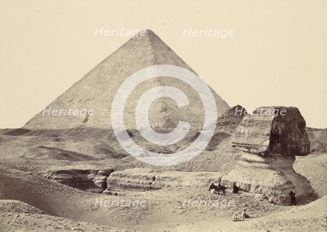 The Sphynx and Great Pyramid, Geezeh, 1857. Creator: Francis Frith.