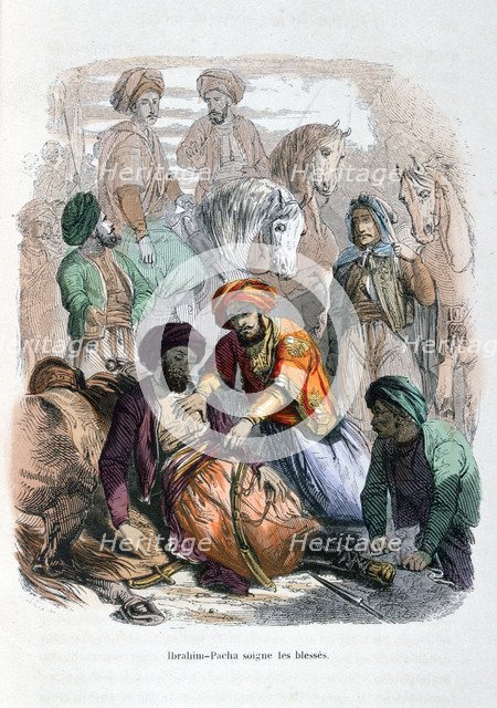 'Ibrahim Pasha Looking after the Wounded', 1847. Artist: Etherington