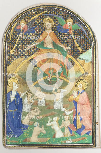 Manuscript Leaf with the Last Judgment, from a Book of Hours, French, ca. 1400. Creator: Unknown.