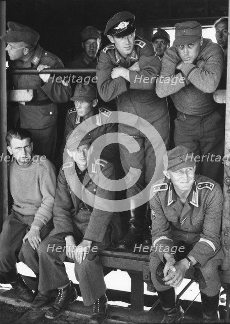 German prisoners of war on a train, Trelleborg station, Sweden, 1945. Artist: Unknown