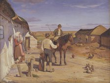 A Stranger Asking his Way at a Farm on the Moors, 1877. Creator: Hans Smidth.
