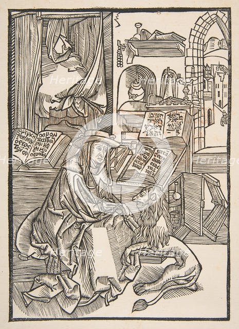 Saint Jerome Extracting a Thorn from the Lion's Foot, Lyons 1508 (copy).n.d. Creator: Unknown.