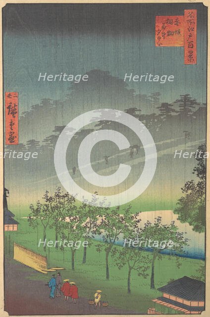 Evening View of Kiribata in Rain at Akasaka, 1859. Creator: Utagawa Hiroshige II.