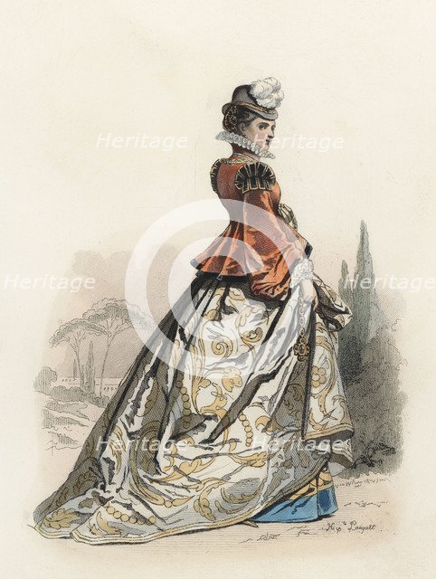 Vincentian Noble Lady, in the modern age, color engraving 1870.