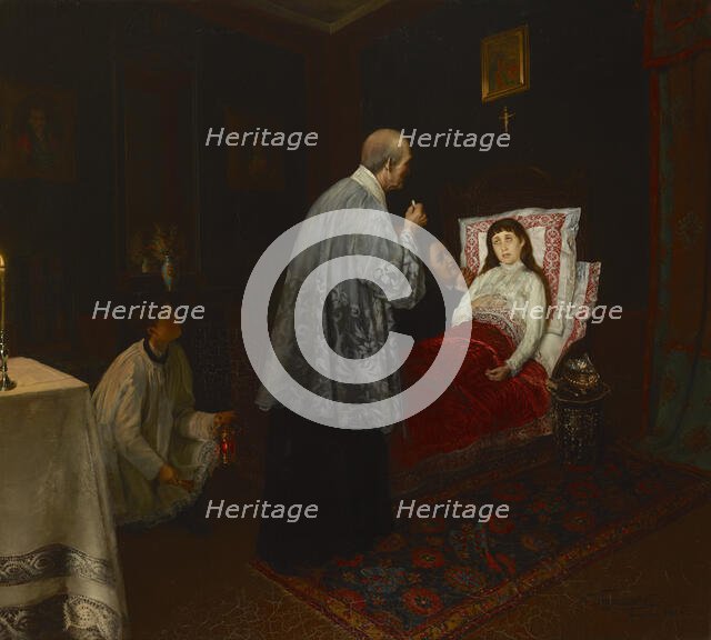 Communion of a Sick Woman, 1888. Creator: Wincenty Trojanowski.