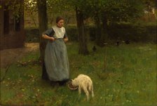 Woman from Laren with lamb, 1885. Artist: Mauve, Anton (1838-1888)