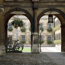 View of the arcade with bicycles, Peterhouse College, Cambridge, Cambridgeshire, c2000s(?). Artist: Unknown.