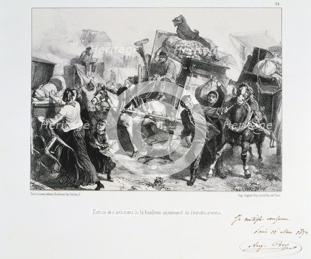 Residents of the suburbs arriving in Paris before the Prussians besiege the city, 1870 (1872). Artist: Auguste Bry