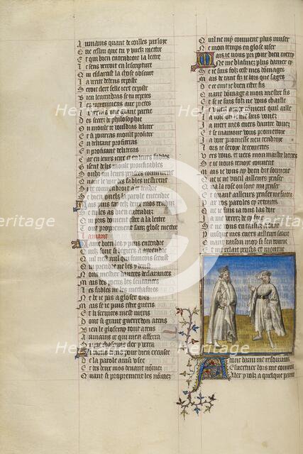The Lover and the Personification of Friendship in Conversation; Roman de la Rose, about 1405. Creator: Unknown.