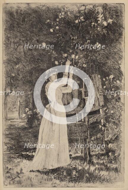 Untitled (Woman Picking Blossoms), c. 1890. Creator: Charles Yardley Turner.
