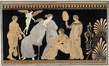 Detail of the decoration of a red-figured Greek strorage jar (pelike) showing a seated..., 1760-9. Creator: Augustin Dahlsteen.