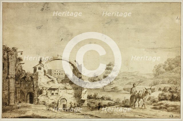Italianate Landscape with Ruins, Woman and Donkey, n.d. Creator: Jan Dirksz Both.