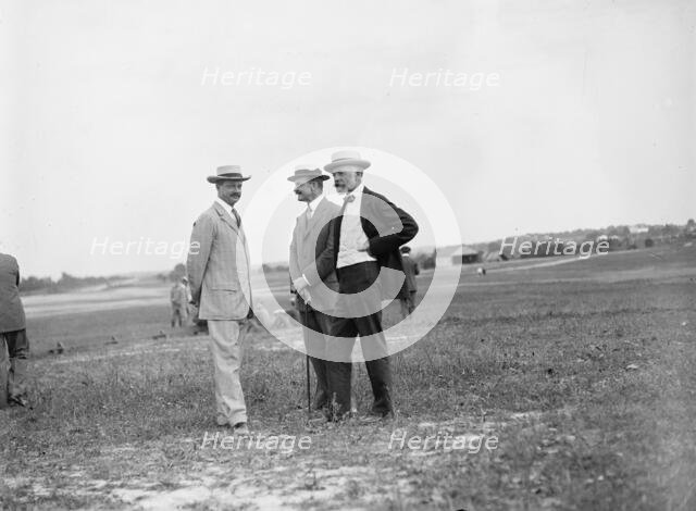 Wright Flights - Spectators: George Von L. Meyer, Robert Bacon, Henry Cabot Lodge, 1909. Creator: Harris & Ewing.