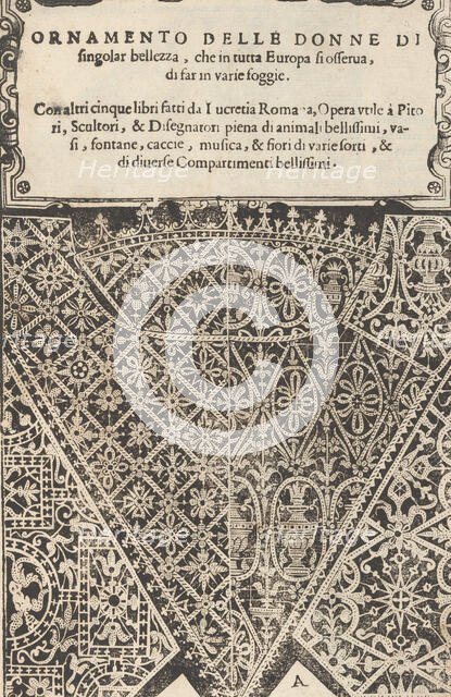 Ornamento nobile...Fatta da Lucretia Romana (Libro V of the Corona), page 2 (recto), 1620. Creator: Cesare Vecellio.