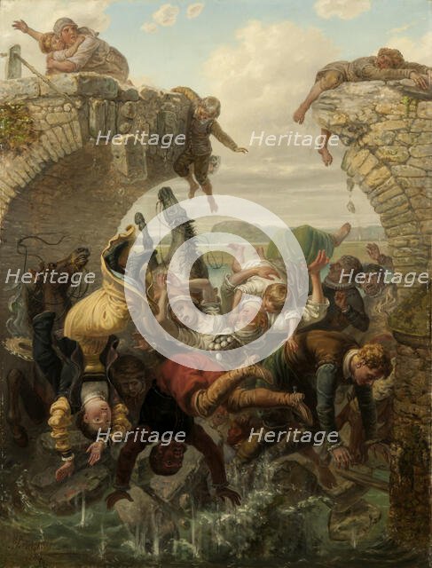 The Bridge at Nya Lödöse Collapsing into the River Säveån in 1543, 1884. Creator: Brusewitz, Gustaf (1812-1899).