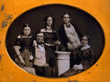 Benjamin family group portrait, posed around a column, between 1845 and 1858. Creator: Edward Tompkins Whitney.