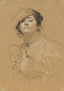 Half-Length Portrait of a Woman with Her Hand on Her Forehead, 1884-1885. Creator: Klimt, Gustav (1862-1918).