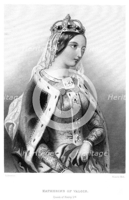 Catherine of Valois (1401-1437), queen consort of King Henry V, 19th century.Artist: Francis Holl
