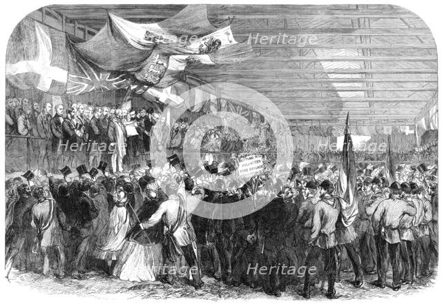 Garibaldi in England: Garibaldi receiving an address at the Nine Elms railway station, 1864. Creator: Unknown.