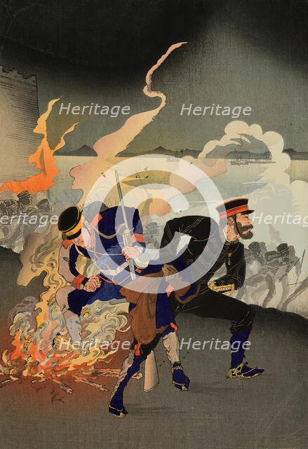 The Army and Navy Attack and Capture Weihaiwei (Ikaiei rikukaigun kogeki senryo zu), Japan, 1895. Creator: Kobayashi Ikuhide.