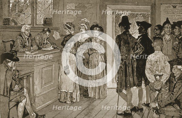 Women at the Polls in New Jersey in the Good Old TImes, from Harper's Weekly, pub. 1880 (lithograph)