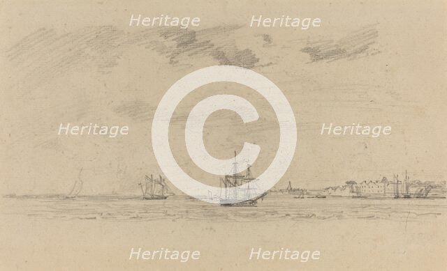 Coastal Landscape with Shipping, c. 1858. Creator: Eugene Louis Boudin.