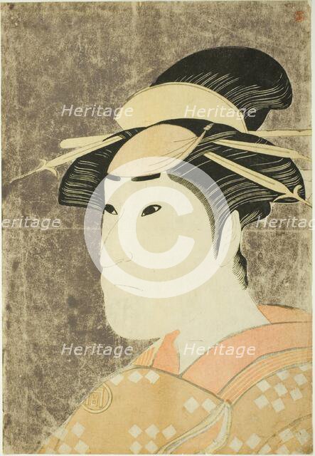 The actor Sanogawa Ichimatsu III as the Gion prostitute Onayo in the play "Hana-ayame..., 1794. Creator: Katsukawa Shun'ei.