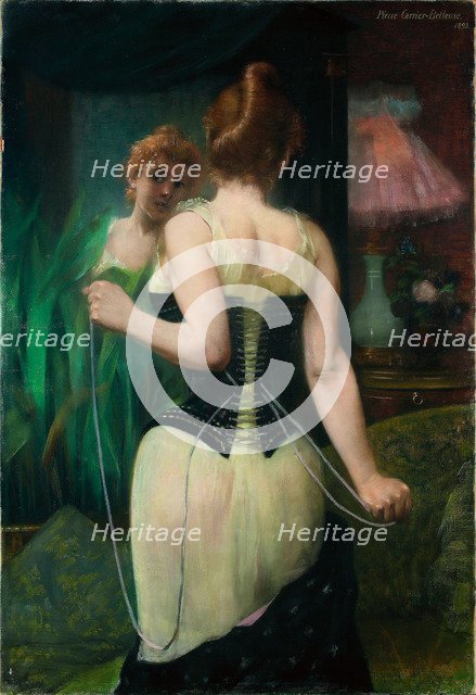 Young Woman Adjusting Her Corset, 1893. Artist: Carrière-Belleuse, Pierre (1851-1933)