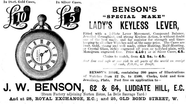 Advertisement for Benson's Watches - "Special Make" Lady's Keyless Lever, 1895. Creator: Unknown.