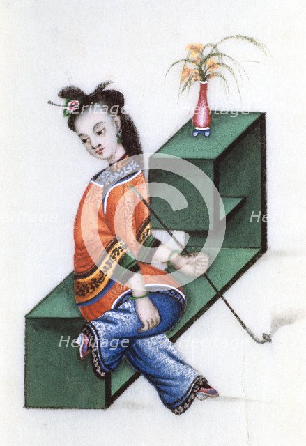 Smoking opium, mid 19th century. Artist: Anon