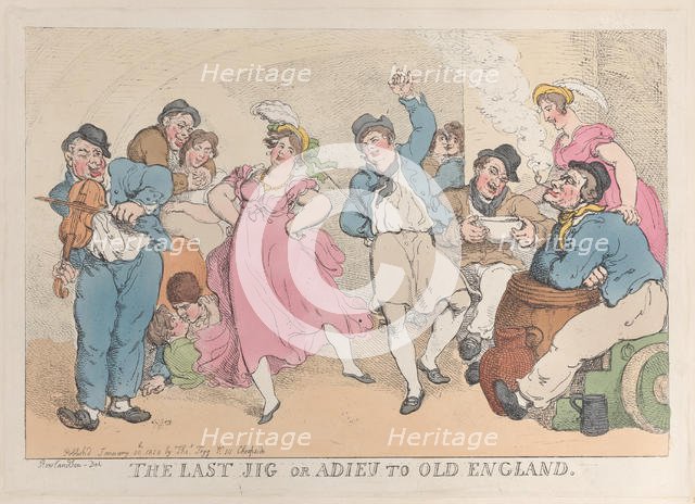 The Last Jig or Adieu to Old England, January 20, 1818., January 20, 1818. Creator: Thomas Rowlandson.