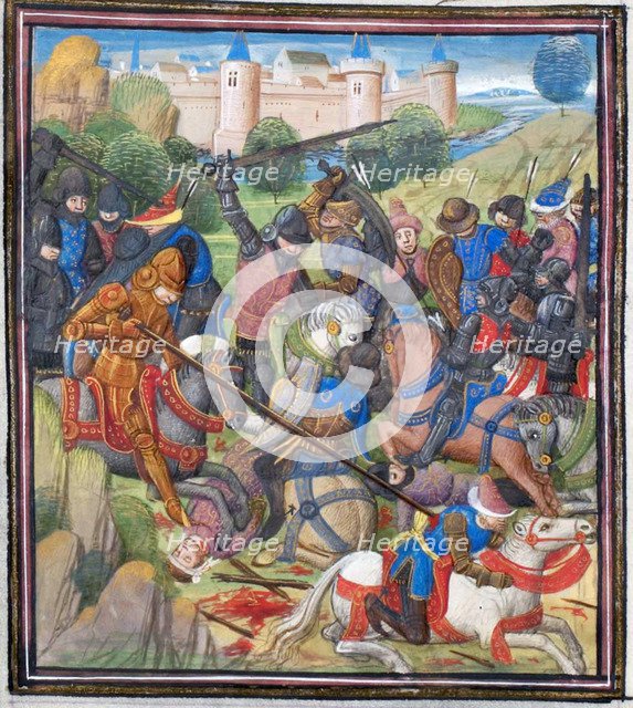 Battle between Crusaders under Baldwin II of Jerusalem and the Saracens. Miniature from the Historia by William of Tyre, 1460s. Artist: Anonymous  