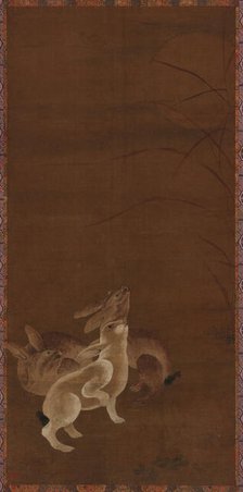 Three hares looking at the moon, 1368-1644. Creator: Unknown.