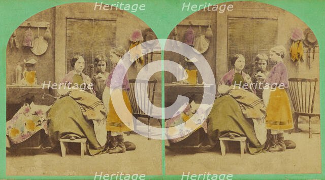 Mother seated with two daughters. From the Comic Group series., 1870s. Creator: Charles A. Beckford.