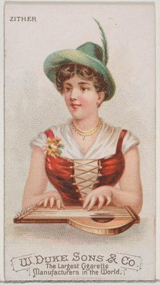 Zither, from the Musical Instruments series (N82) for Duke brand cigarettes, 1888., 1888. Creator: Schumacher & Ettlinger.
