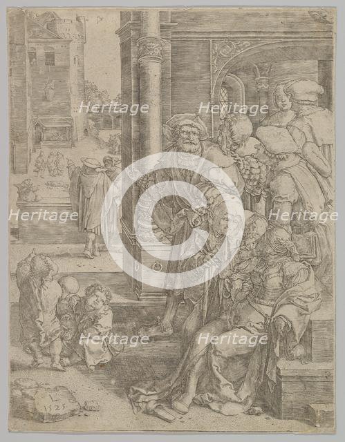 Poet Virgil Suspended in a Basket, 1525. Creator: Lucas van Leyden.