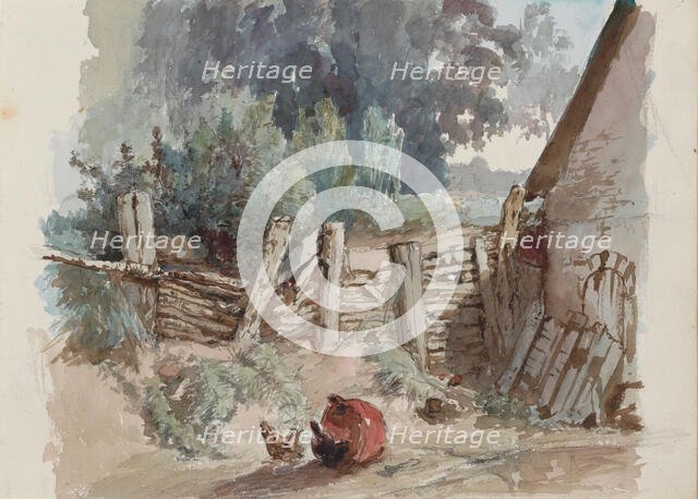 Chickens scratching in a farmyard, 1864-1865. Creator: Maria Vos.