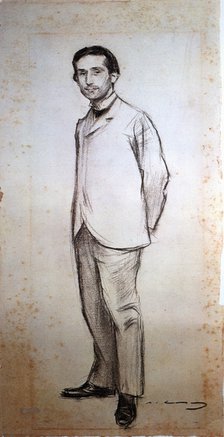 Pompeu Fabra (1868-1948), Spanish philologist and linguist, charcoal drawing by Ramon Casas.