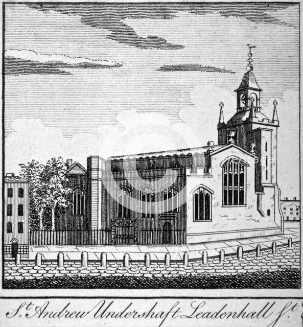 Church of St Andrew Undershaft, Leadenhall Street, London, c1750. Artist: Anon