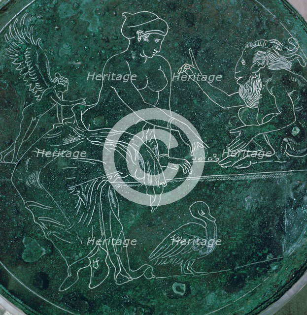 Close-up of a Greek bronze mirror-back. Artist: Unknown