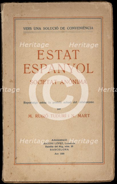 Cover of the book 'Estat Espanyol Societat Anònima' by M. Rubió Tudurí. Barcelona, 1930.