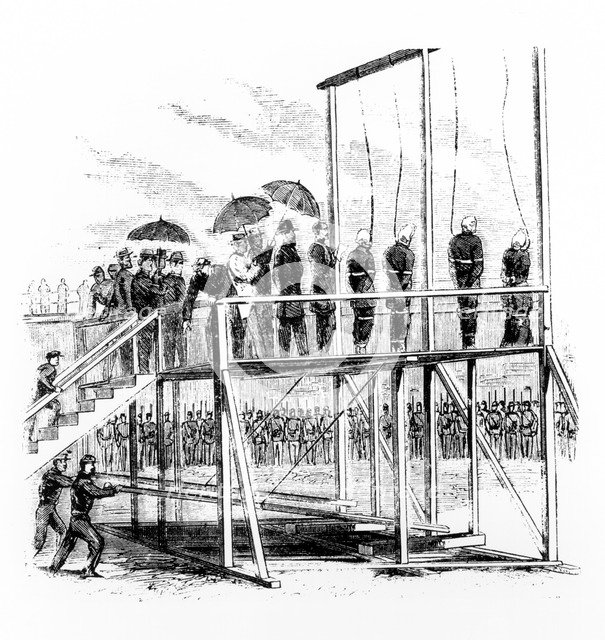 Hanging of the Lincoln assassination conspirators, Washington DC, USA, 7th July, 1865. Artist: Unknown