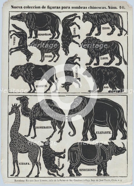 Sheet 10 of figures for Chinese shadow puppets, 1859. Creator: Juan Llorens.